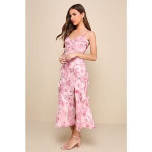 Lulu's Pink Floral Midi Dress